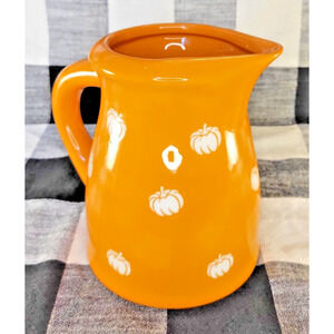 Terramoto Ceramic Pitcher Orange White Pumpkins Autumn Halloween Fall 44oz